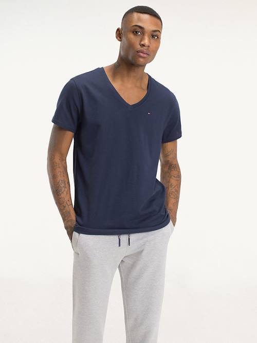 Tommy Hilfiger V-Neck T-shirts Heren Blauw | TH549NYH