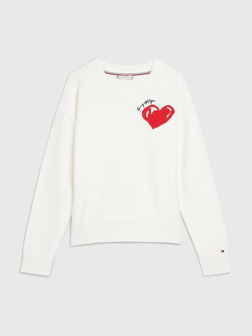 Tommy Hilfiger Valentines Heart Organic Katoenen Jumper Truien Dames Wit | TH273WAG