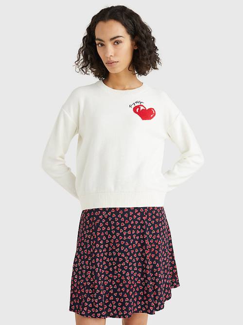 Tommy Hilfiger Valentines Heart Organic Katoenen Jumper Truien Dames Wit | TH273WAG