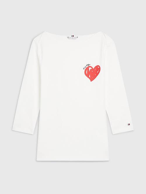 Tommy Hilfiger Valentines Heart Print Boot Neck T-shirts Dames Wit | TH154JQR