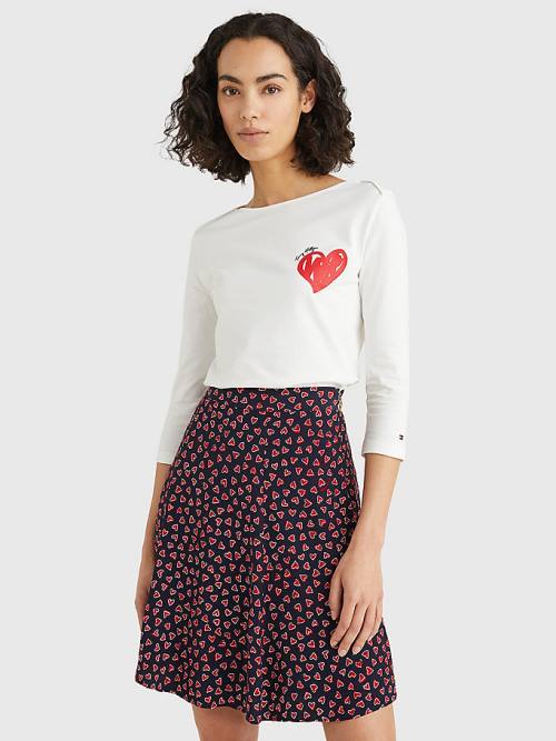 Tommy Hilfiger Valentines Heart Print Boot Neck T-shirts Dames Wit | TH154JQR