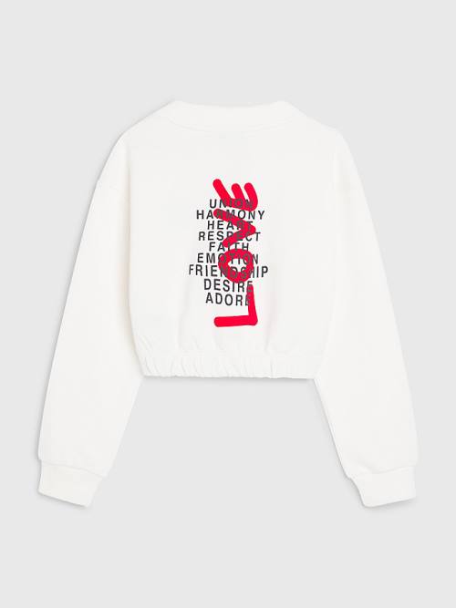 Tommy Hilfiger Valentines Heart Print Cropped Sweatshirts Meisjes Wit | TH473EAS