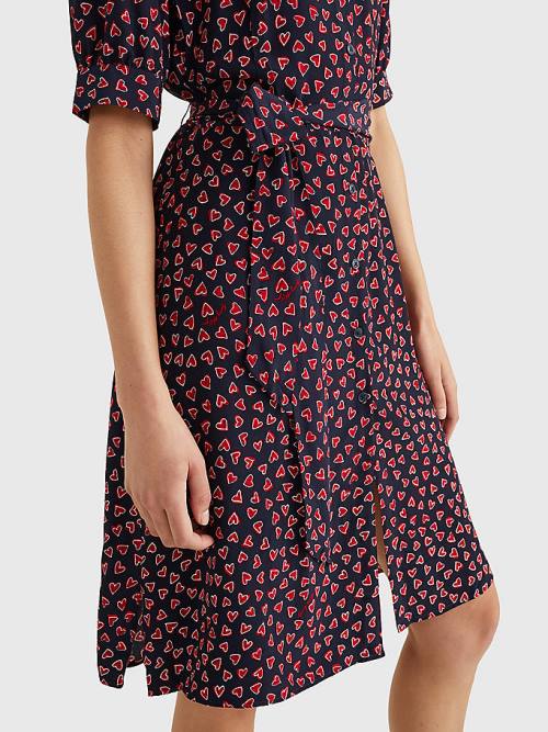 Tommy Hilfiger Valentines Heart Print Knee-Length Jurken Dames Blauw | TH143KSP