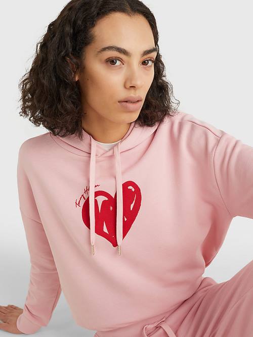 Tommy Hilfiger Valentines Heart Print Relaxed Fit Hoodie Dames Roze | TH154PFM