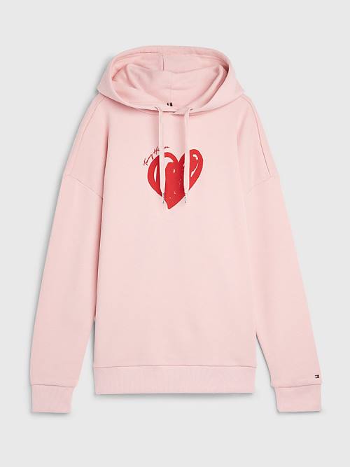 Tommy Hilfiger Valentines Heart Print Relaxed Fit Hoodie Dames Roze | TH154PFM