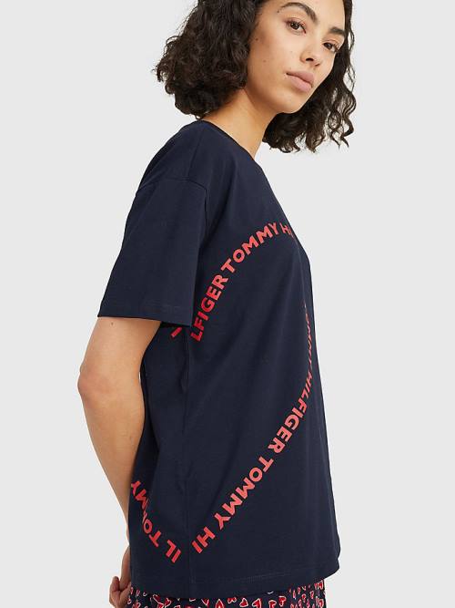 Tommy Hilfiger Valentines Heart Print Relaxed Fit T-shirts Dames Blauw | TH426DMK