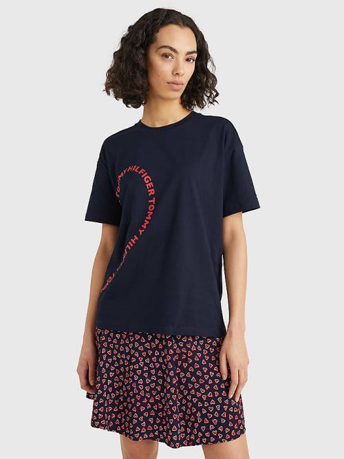 Tommy Hilfiger Valentines Heart Print Relaxed Fit T-shirts Dames Blauw | TH426DMK