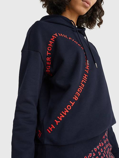 Tommy Hilfiger Valentines Heart Print Relaxed Fit Hoodie Dames Blauw | TH742OFV