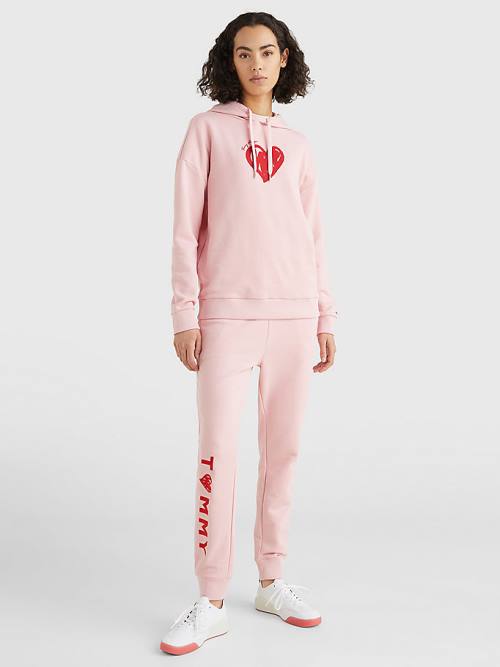 Tommy Hilfiger Valentines Heart Print Terry Joggers Broek Dames Roze | TH294CXA