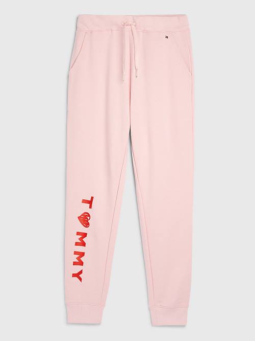 Tommy Hilfiger Valentines Heart Print Terry Joggers Broek Dames Roze | TH294CXA