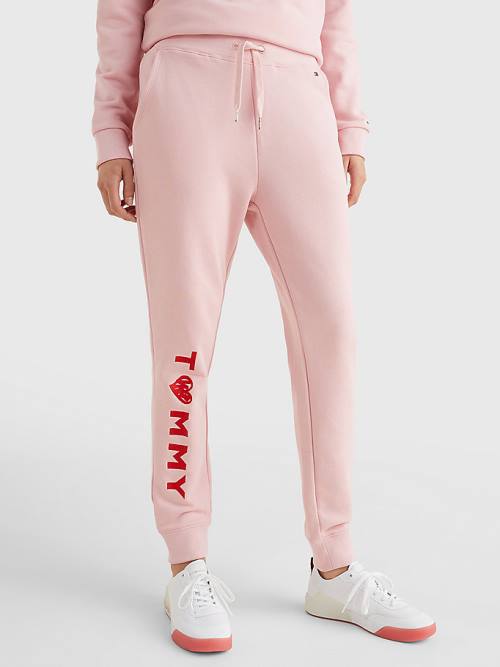 Tommy Hilfiger Valentines Heart Print Terry Joggers Broek Dames Roze | TH294CXA