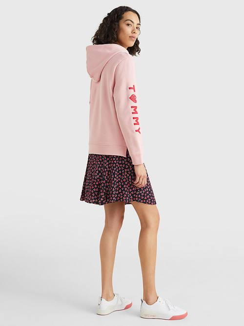 Tommy Hilfiger Valentines Heart Print Terry Hoodie Dames Roze | TH921EDT