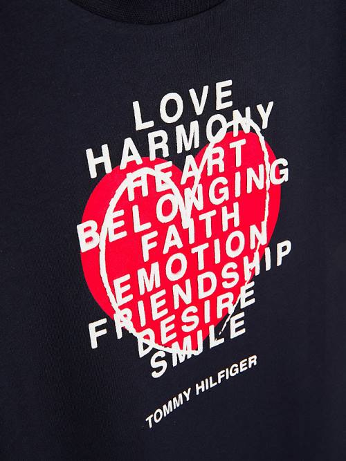 Tommy Hilfiger Valentines Heart Text Print T-shirts Meisjes Blauw | TH693VKR