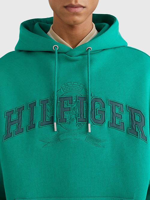 Tommy Hilfiger Varsity Crest Embroidery Hoodie Heren Groen | TH951EHV