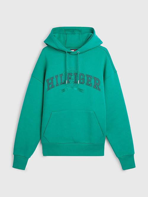 Tommy Hilfiger Varsity Crest Embroidery Hoodie Heren Groen | TH951EHV