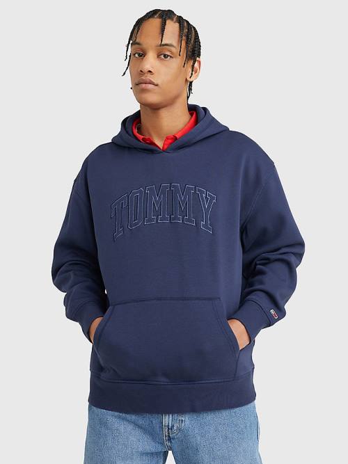 Tommy Hilfiger Varsity Logo Hoodie Heren Blauw | TH076JTL