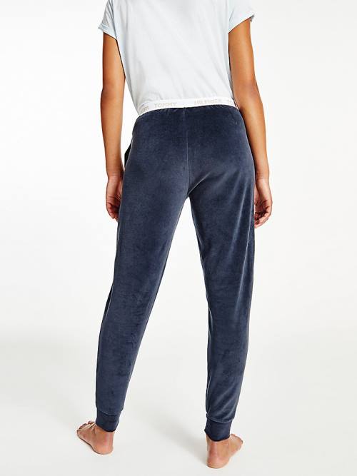 Tommy Hilfiger Velour Repeat Logo Waistband Joggers Broek Dames Blauw | TH956IRD