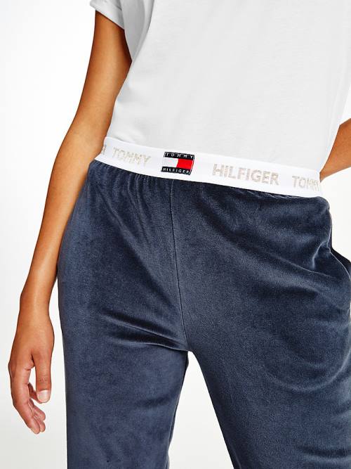 Tommy Hilfiger Velour Repeat Logo Waistband Joggers Broek Dames Blauw | TH956IRD