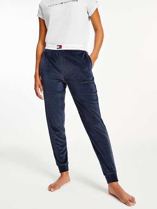 Tommy Hilfiger Velour Repeat Logo Waistband Joggers Broek Dames Blauw | TH956IRD