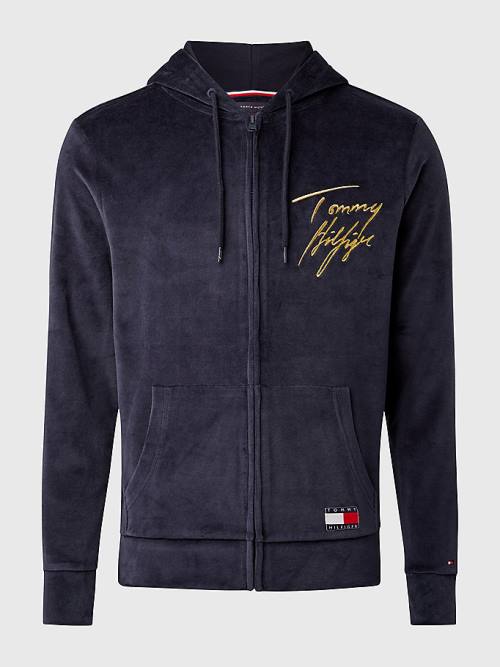 Tommy Hilfiger Velour Signature Logo Pyjamas Heren Blauw | TH961GKB