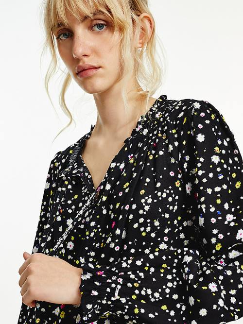 Tommy Hilfiger Viscose Floral Print Blouse Dames Zwart | TH798CSI