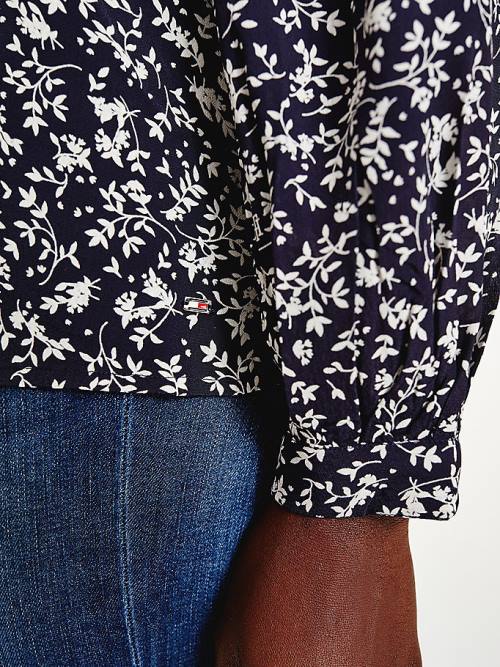 Tommy Hilfiger Viscose Floral Regular Fit V-Neck Blouse Dames Blauw | TH916USM