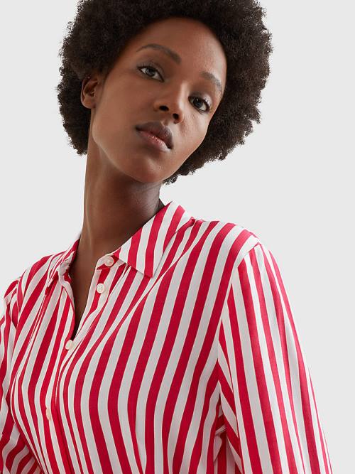 Tommy Hilfiger Viscose Stripe Shirt Jurken Dames Roze | TH190NYL