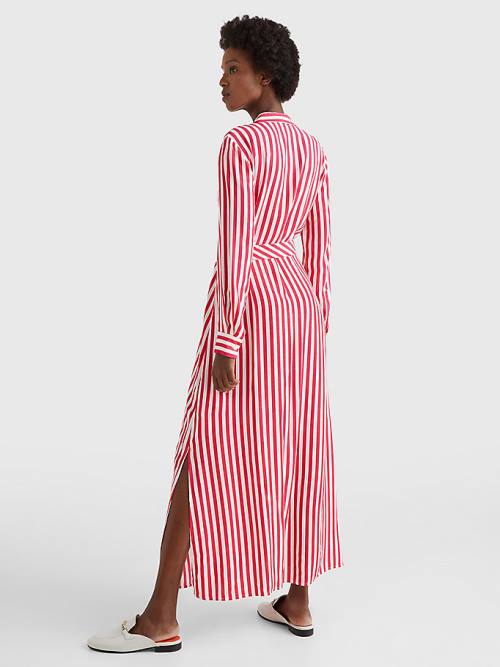 Tommy Hilfiger Viscose Stripe Shirt Jurken Dames Roze | TH190NYL