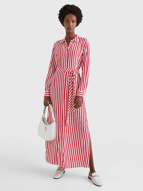 Tommy Hilfiger Viscose Stripe Shirt Jurken Dames Roze | TH190NYL