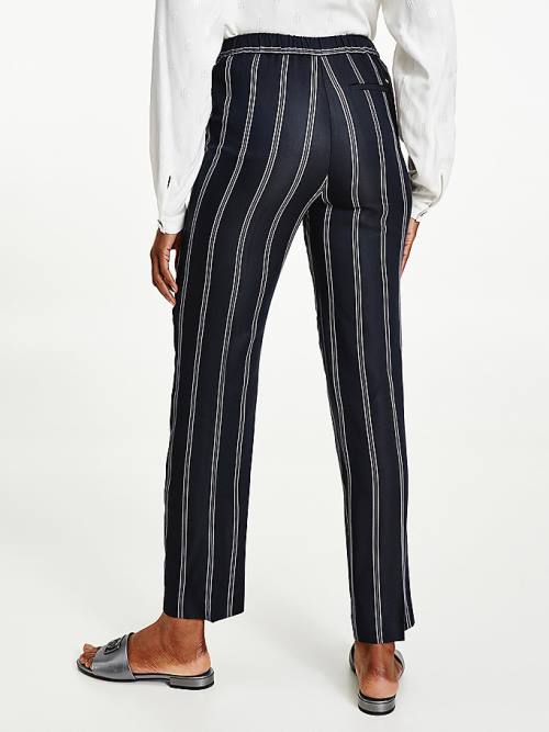 Tommy Hilfiger Viscose Stripe Tapered Broek Dames Zwart | TH318ZYL