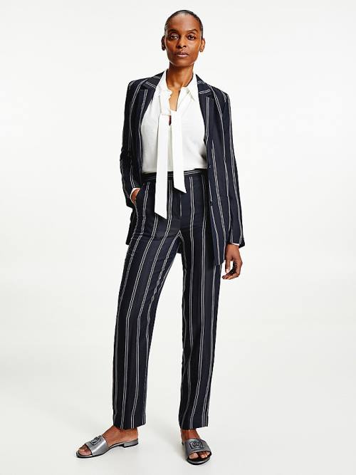 Tommy Hilfiger Viscose Stripe Tapered Broek Dames Zwart | TH318ZYL