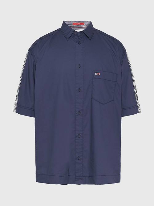 Tommy Hilfiger Vrijetijds Logo Tape Kort Sleeve Overhemd Heren Blauw | TH301URH