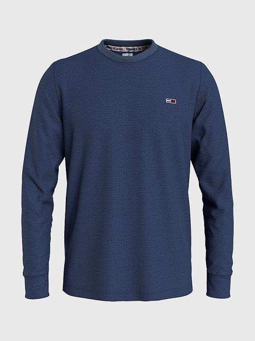 Tommy Hilfiger Waffle Crew Neck Long Sleeve Top T-shirts Heren Blauw | TH087TLB