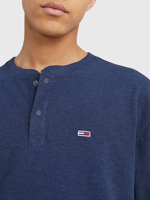 Tommy Hilfiger Waffle Henley Neck Long Sleeve Top T-shirts Heren Blauw | TH214CIR