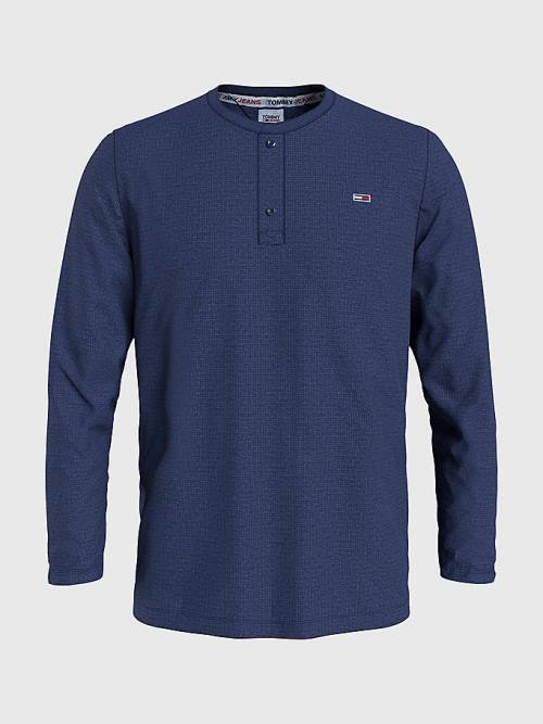 Tommy Hilfiger Waffle Henley Neck Long Sleeve Top T-shirts Heren Blauw | TH214CIR