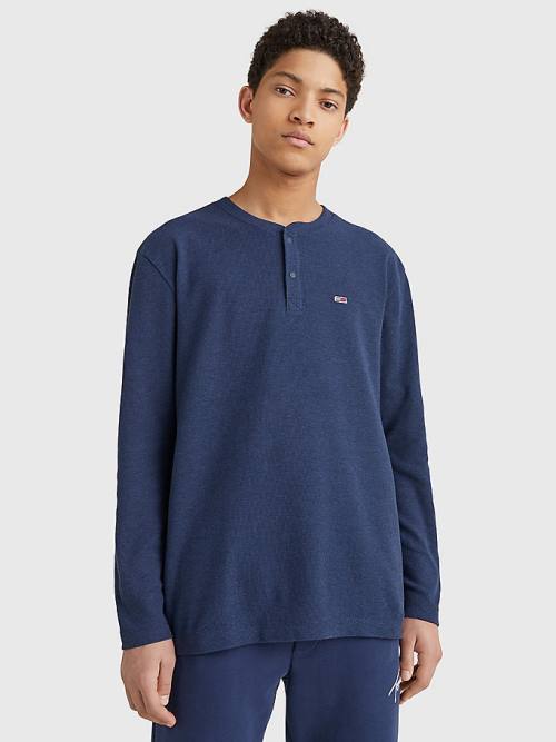 Tommy Hilfiger Waffle Henley Neck Long Sleeve Top T-shirts Heren Blauw | TH214CIR