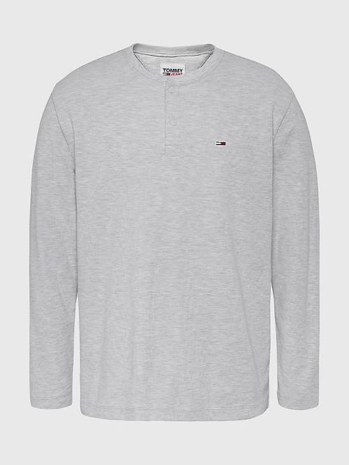 Tommy Hilfiger Waffle Henley Neck Long Sleeve Top T-shirts Heren Grijs | TH687PUD