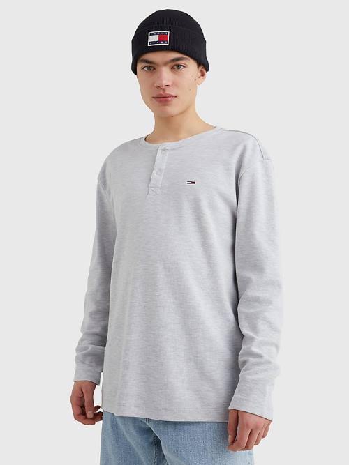 Tommy Hilfiger Waffle Henley Neck Long Sleeve Top T-shirts Heren Grijs | TH687PUD