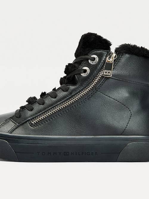 Tommy Hilfiger Warm Gevoerde High-Top Vulcanised Sneakers Dames Zwart | TH918AIL