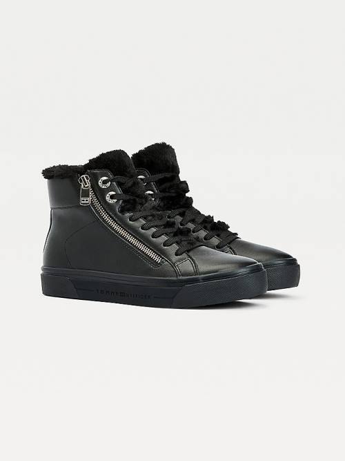 Tommy Hilfiger Warm Gevoerde High-Top Vulcanised Sneakers Dames Zwart | TH918AIL