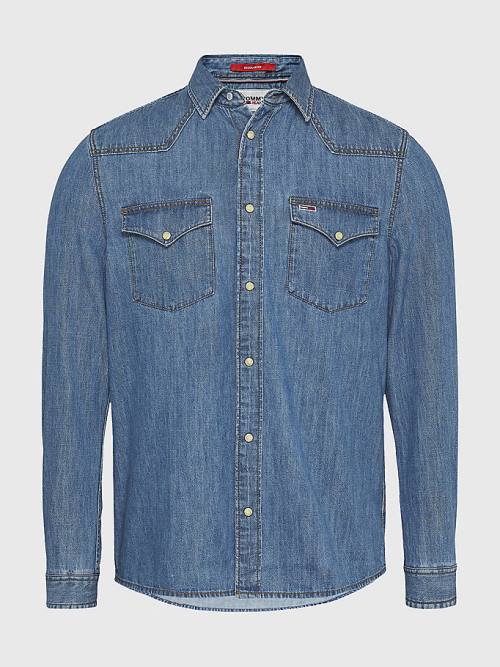 Tommy Hilfiger Western Organic Katoenen Denim Overhemd Heren Denim | TH293XVM