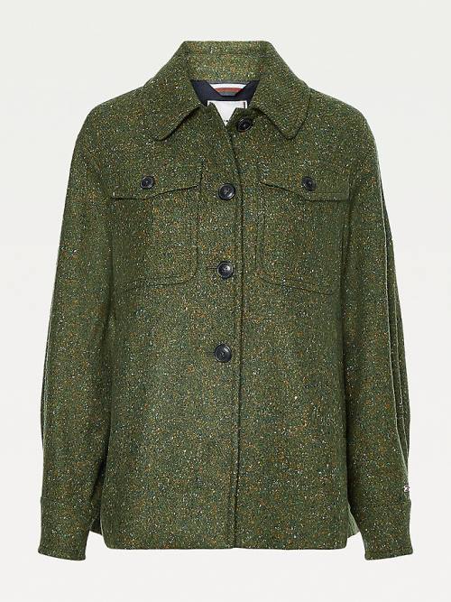 Tommy Hilfiger Wool Blend Neppy Shacket Jassen Dames Groen | TH486UOG