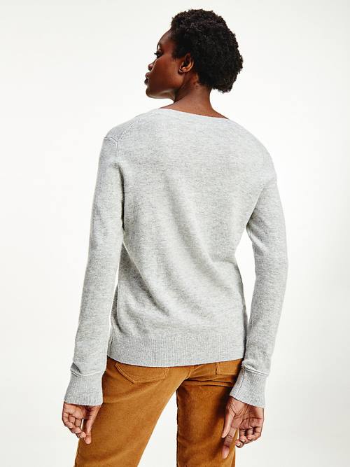 Tommy Hilfiger Wool Cashmere V-Neck Jumper Truien Dames Grijs | TH193NPH