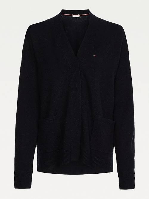 Tommy Hilfiger Wool Open V-Neck Cardigan Truien Dames Zwart | TH247WTB