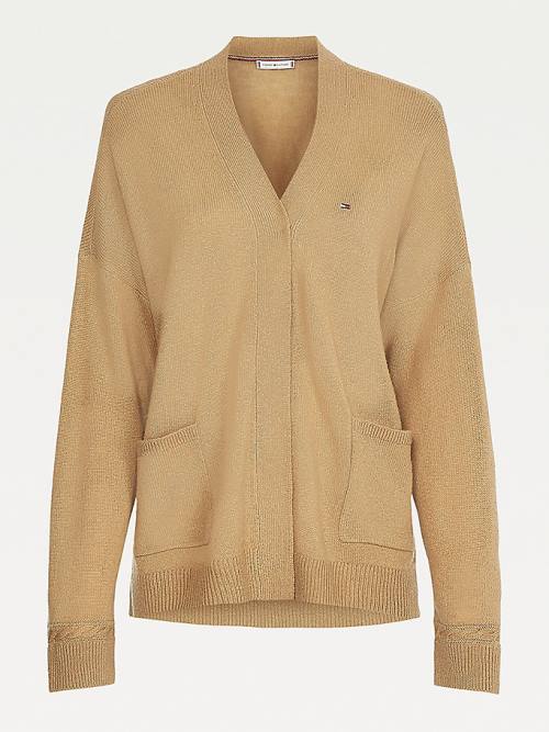 Tommy Hilfiger Wool Open V-Neck Cardigan Truien Dames Bruin | TH329GXZ