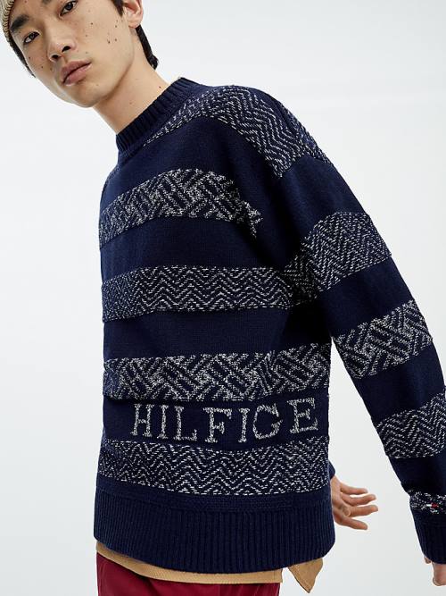 Tommy Hilfiger Wool Oversized Fair Isle Jumper Truien Heren Blauw | TH201OXD