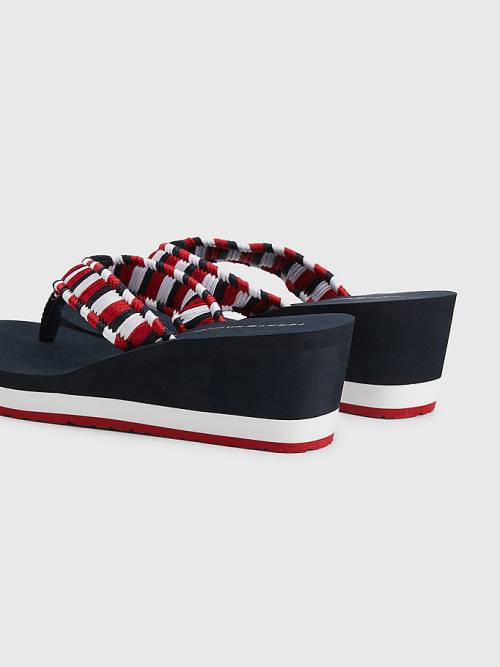 Tommy Hilfiger Woven Webbing Wedge Flip-Flops Sandalen Dames Blauw | TH796LHG