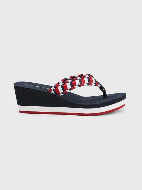 Tommy Hilfiger Woven Webbing Wedge Flip-Flops Sandalen Dames Blauw | TH796LHG