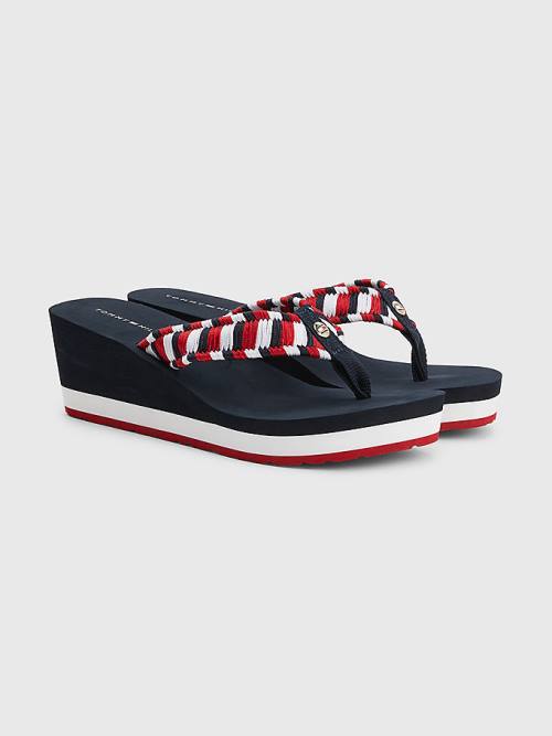 Tommy Hilfiger Woven Webbing Wedge Flip-Flops Sandalen Dames Blauw | TH796LHG