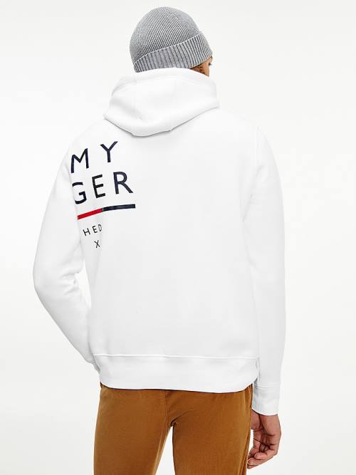 Tommy Hilfiger Wraparound Logo Fleece Hoodie Heren Wit | TH986KVO